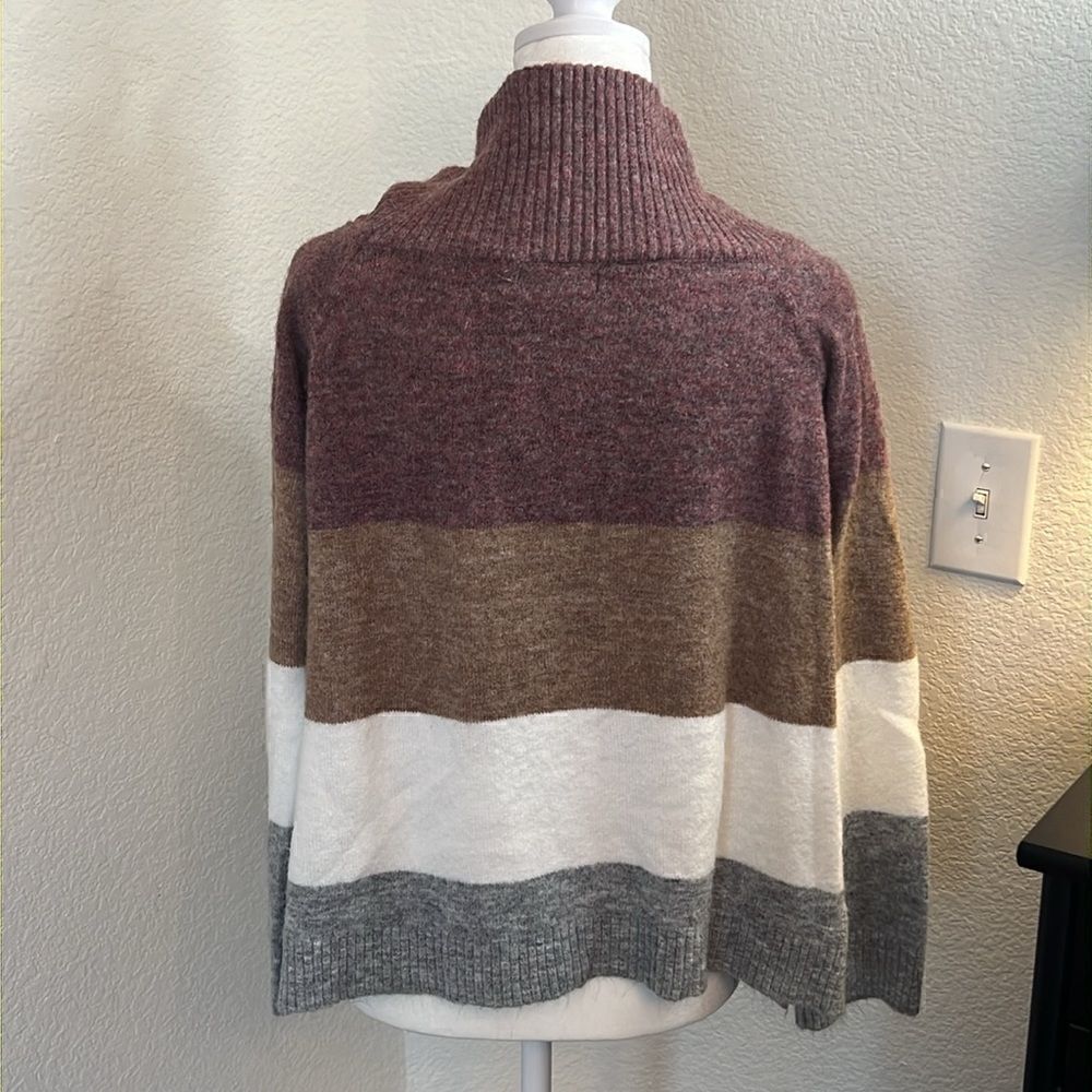 Multi-Color Striped Wide Cowl Neck Sweater - Size Large - Picture 2 of 6